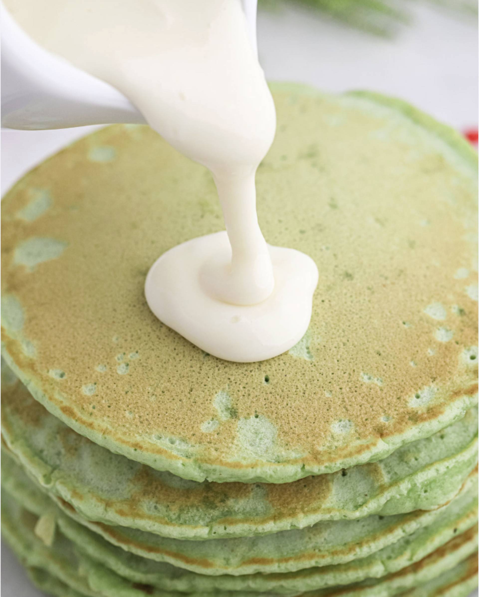 Grinch Pancakes with Turkey Bacon & Fruit